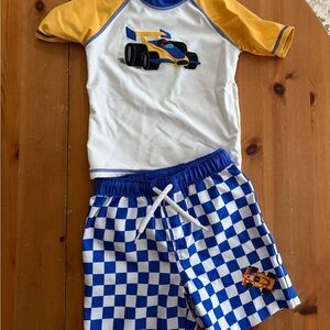 Gymboree Race Car Boys Swim Trunks and Rash Guard